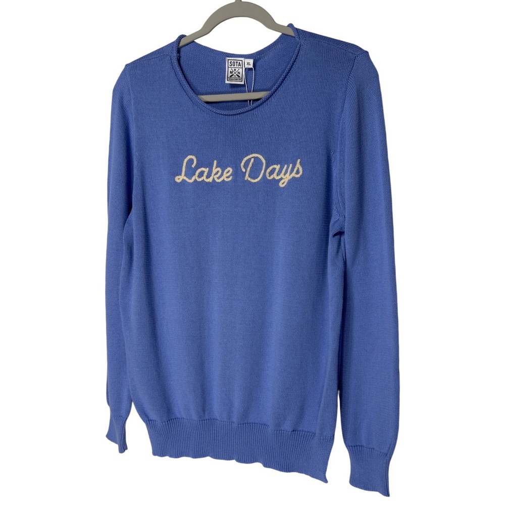 Sota Clothing Lake Days Embroidered Sweater Peri Blue Ivory XL Retail $78 NWT - Picture 1 of 11